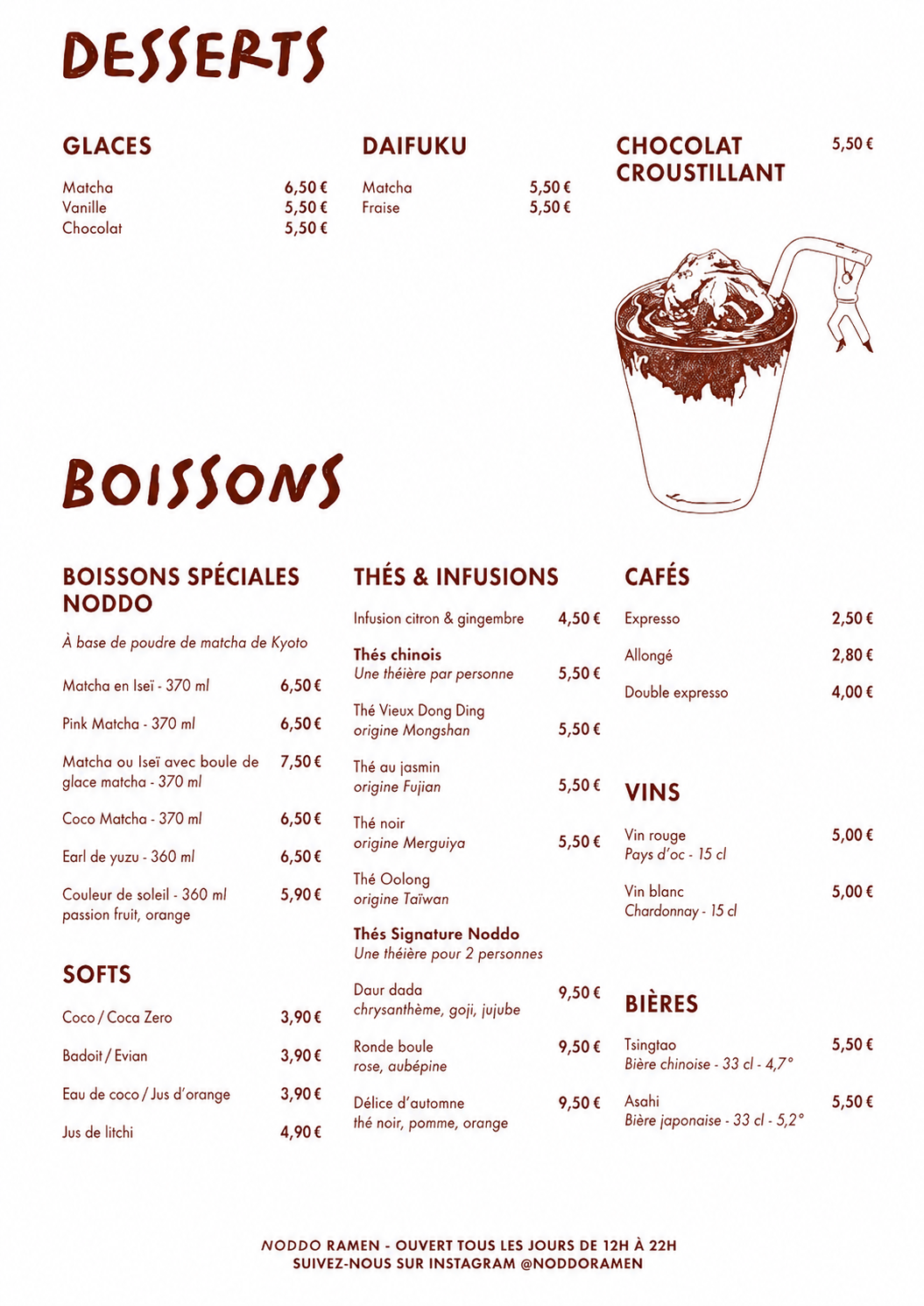 Menu Nodoo — Desserts & Boissons
